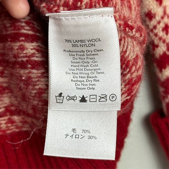 Eddie Bauer Cardigan Womens Small Red Fair Isle Lambswool Sweater Christmas Cozy - Picture 8 of 11